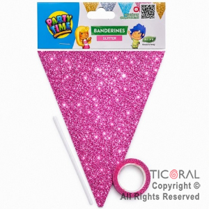 BANDERIN TRIANGULAR GLITTER DX ROSA/FUCSIA x 1