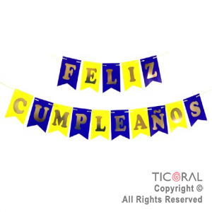 BANDERIN FELIZ CUMPLEA�OS COLOR AZUL Y AMARILLO CON STAMPING x 1