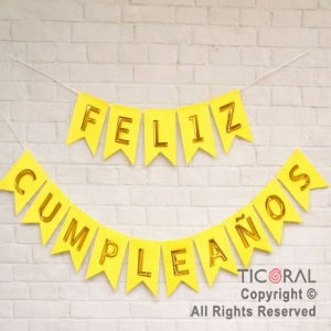 BANDERIN FELIZ CUMPLEA�OS PARTY AMARILLO CON STAMPING x 1