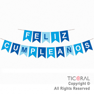 BANDERIN FELIZ CUMPLEA�OS CELESTE Y AZUL