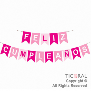 BANDERIN FELIZ CUMPLEA�OS ROSA Y FUCSIA