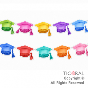 BANDERIN GORROS DE EGRESADOS MULTICOLOR CON GLITTER