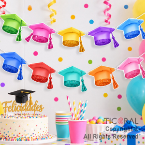 BANDERIN GORROS DE EGRESADOS MULTICOLOR CON GLITTER