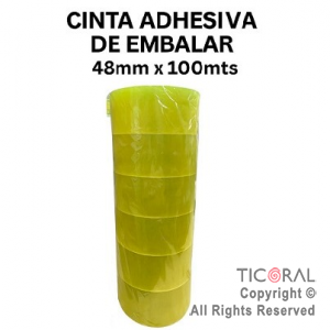 CINTA ADHESIVA DE EMBALAJE 48 mm x 100 mts TRANSPARENTE (PACK X 6 UNID)