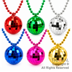 COLLAR DE CUENTA CON BOLA DISCO COLORES SURTIDOS (PACK X 6 UNIDADES)