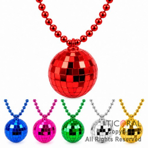 COLLAR DE CUENTA CON BOLA DISCO COLORES SURTIDOS (PACK X 6 UNIDADES)