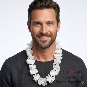 COLLAR HAWAIANO FLORES TELA BLANCA x 12
