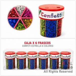 CONFETI ESTRELLA 6 COLORES EN FRASCO DOSIFICADOR 60 GR (CAJA X 6 UNIDADES) HS8251-1