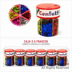 CONFETI CIRCULO 6 COLORES EN FRASCO DOSIFICADOR 60 GR (CAJA X 6 UNIDADES) HS8251-2