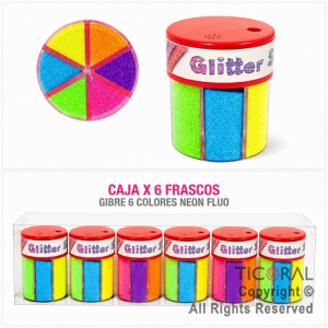 GIBRE 6 COLORES NEON FLUO EN FRASCO DOSIFICADOR 60 GR (CAJA X 6 UNIDADES) HS8250