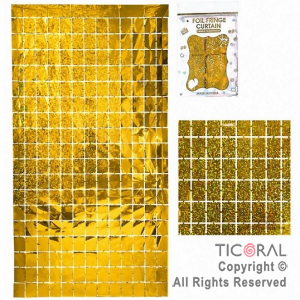 CORTINA DE CUADROS METALIZADA HOLOGRAFICA DORADA LASER 2MT X 1MT x 1
