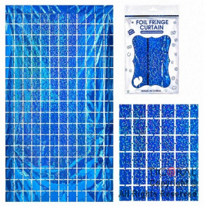 CORTINA DE CUADROS METALIZADA HOLOGRAFICA AZUL LASER 2MT X 1MT x 1