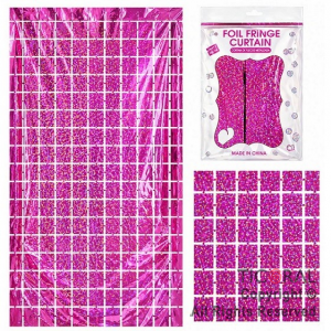 CORTINA DE CUADROS METALIZADA HOLOGRAFICA FUCSIA LASER 2 MT X 1MT x 1