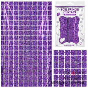 CORTINA DE CUADROS METALIZADA HOLOGRAFICA VIOLETA LASER 2 MT X 1MT x 1