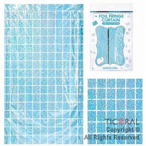 CORTINA DE CUADROS METALIZADA HOLOGRAFICA CELESTE LASER 2 MT X 1MT x 1