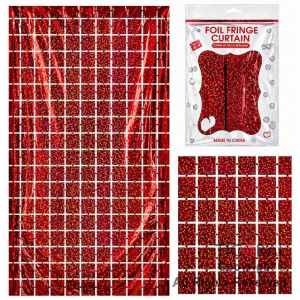 CORTINA DE CUADROS METALIZADA HOLOGRAFICA ROJO LASER 2 MT X 1MT x 1