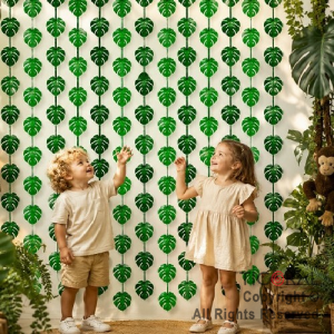 CORTINA METALIZADA HOJAS VERDES 2 MT X 1 MT