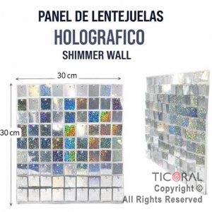 PANEL DE LENTEJUELAS HOLOGRAFICO SHIMMER WALL PLATA 30CM X 30CM x 1
