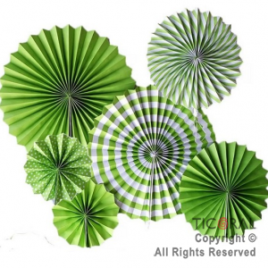 ADORNO GUIRNALDA ABANICO ROSETAS CARTULINA DISE�O VERDE KIT X 6 UNIDADES
