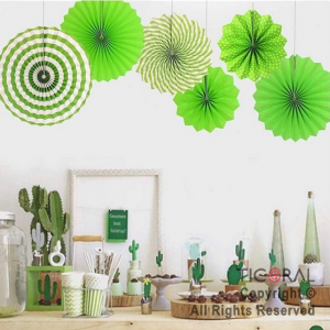 ADORNO GUIRNALDA ABANICO ROSETAS CARTULINA DISE�O VERDE KIT X 6 UNIDADES