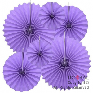 ADORNO GUIRNALDA ABANICO ROSETAS CARTULINA DISE�O LILA PLENO KIT X 6 UNIDADES