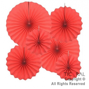 ADORNO GUIRNALDA ABANICO ROSETAS CARTULINA DISE�O ROJO PLENO KIT X 6 UNIDADES