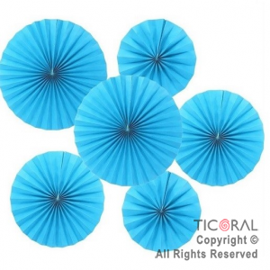 ADORNO GUIRNALDA ABANICO ROSETAS CARTULINA DISE�O CELESTE PLENO KIT X 6 UNIDADES