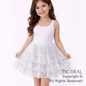 POLLERA TUTU INFANTIL LISA BLANCO CON 3 VOLADOS DE 30 CM DE LARGO (HS2474-1)
