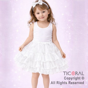 POLLERA TUTU INFANTIL LISA BLANCO CON 3 VOLADOS DE 30 CM DE LARGO (HS2474-1)