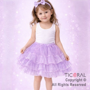 POLLERA TUTU INFANTIL LISA LILA CON 3  VOLADOS DE 30 CM DE LARGO (HS2474-3)