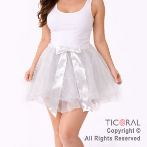 POLLERA TUTU ADULTO LISO BLANCO CON MO�O RASO DE 34X52CM (HS2475-1)