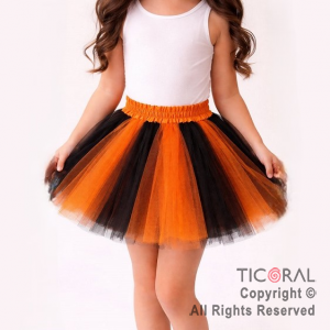 POLLERA TUTU INFANTIL LISA NARANJA Y NEGRO HALLOWEEN DE 30 CM DE LARGO