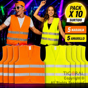 CHALECO FLUO REFLECTIVO SURTIDO (PACK X 10)