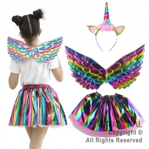 SET UNICORNIO ALAS POLLERA Y VINCHA x 1
