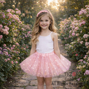 POLLERA TUTU INFANTIL CON BRILLOS ROSA DE 30 CM DE LARGO
