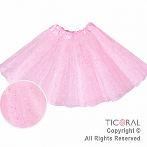 POLLERA TUTU INFANTIL CON BRILLOS ROSA DE 30 CM DE LARGO