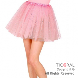 POLLERA TUTU INFANTIL CON BRILLOS ROSA DE 30 CM DE LARGO