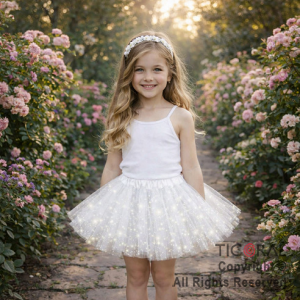 POLLERA TUTU INFANTIL CON BRILLOS BLANCO DE  30 CM DE LARGO