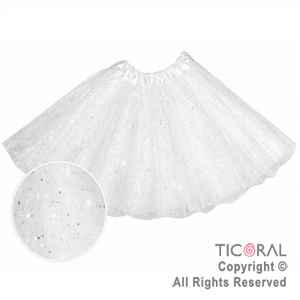 POLLERA TUTU INFANTIL CON BRILLOS BLANCO DE  30 CM DE LARGO