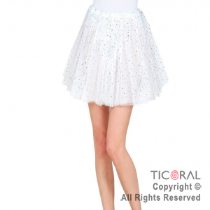 POLLERA TUTU INFANTIL CON BRILLOS BLANCO DE  30 CM DE LARGO