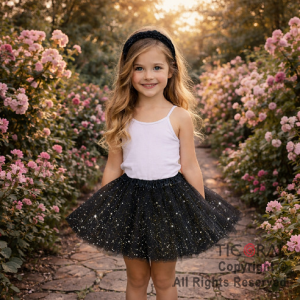 POLLERA TUTU INFANTIL CON BRILLOS NEGRO DE 30 CM DE LARGO