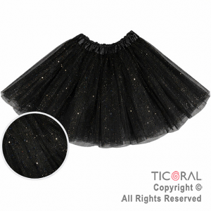 POLLERA TUTU INFANTIL CON BRILLOS NEGRO DE 30 CM DE LARGO