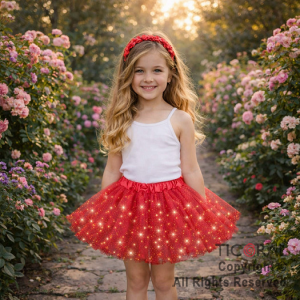 POLLERA TUTU INFANTIL CON BRILLOS ROJO DE 30 CM DE LARGO
