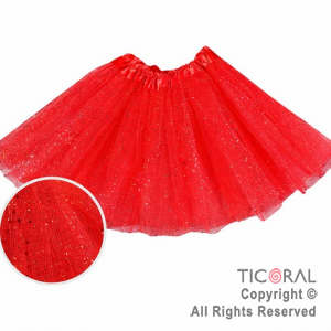 POLLERA TUTU INFANTIL CON BRILLOS ROJO DE 30 CM DE LARGO