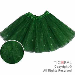 POLLERA TUTU INFANTIL CON BRILLOS VERDE DE 30 CM DE LARGO