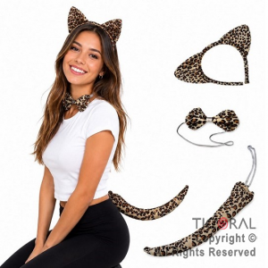 SET LEOPARDO MARRON VINCHA MO�O Y COLA x 1