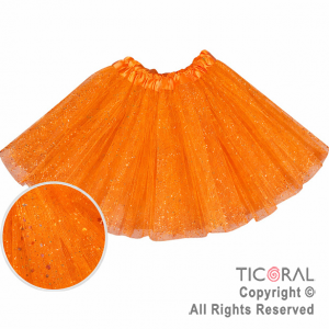 POLLERA TUTU INFANTIL CON BRILLOS NARANJA DE 30 CM DE LARGO
