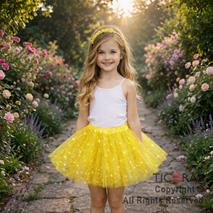 POLLERA TUTU INFANTIL CON BRILLOS AMARILLO DE 30 CM DE LARGO