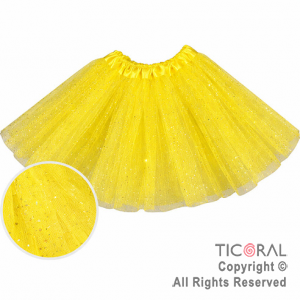 POLLERA TUTU INFANTIL CON BRILLOS AMARILLO DE 30 CM DE LARGO