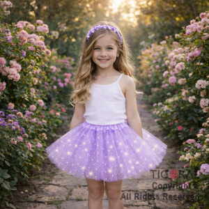 POLLERA TUTU INFANTIL CON BRILLOS LILA DE 30 CM DE LARGO